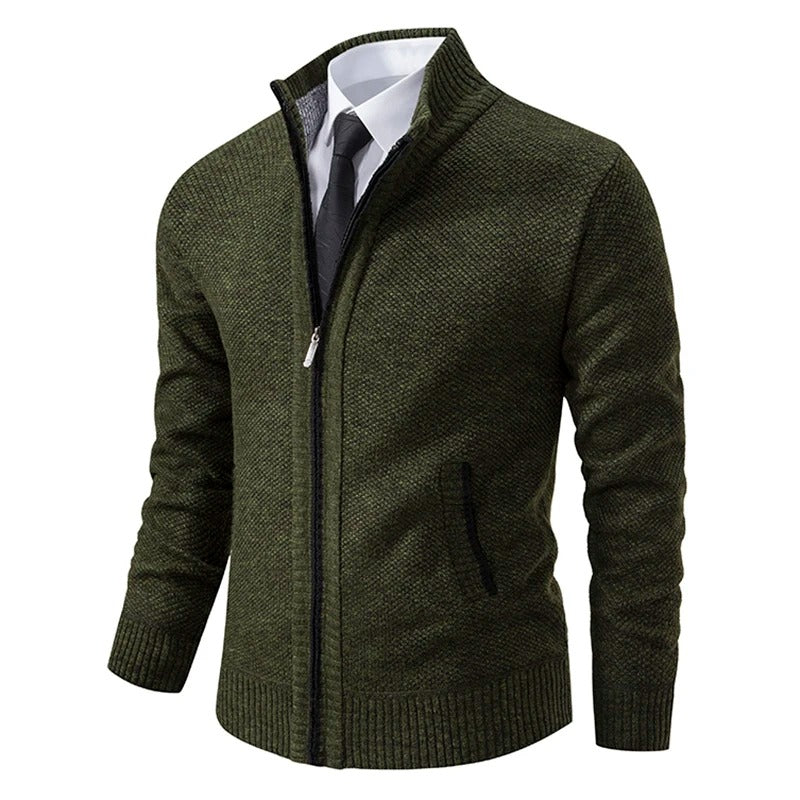 Warme Herren-Fleece-Strickjacke mit Reißverschluss