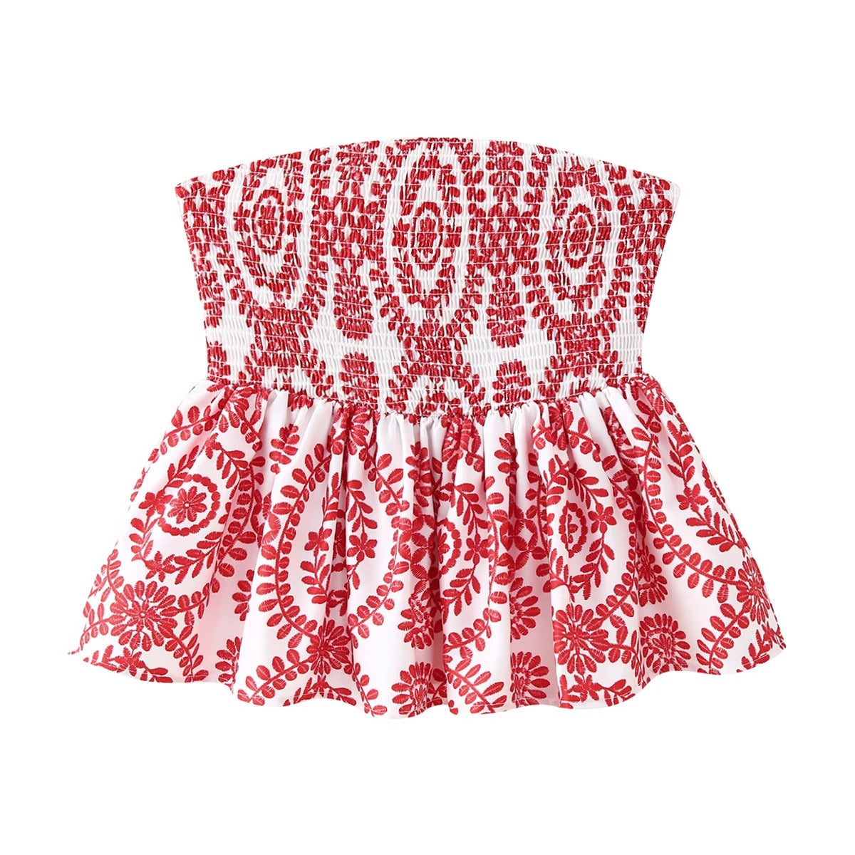 Bauchfreies Oberteil mit Blumenmuster und Rüschen