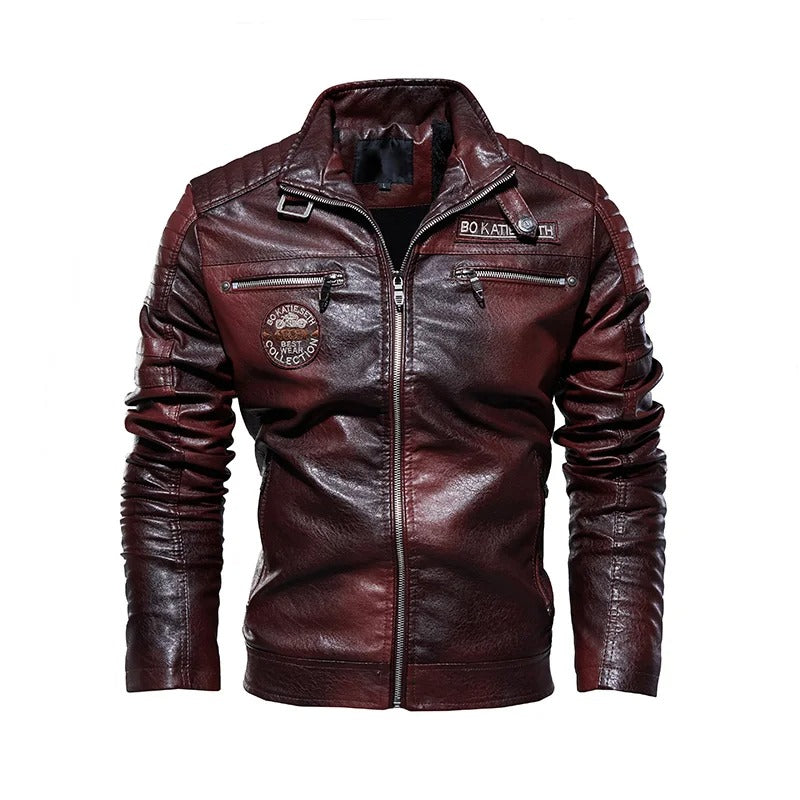 Herren Fleece-Motorrad-Lederjacke