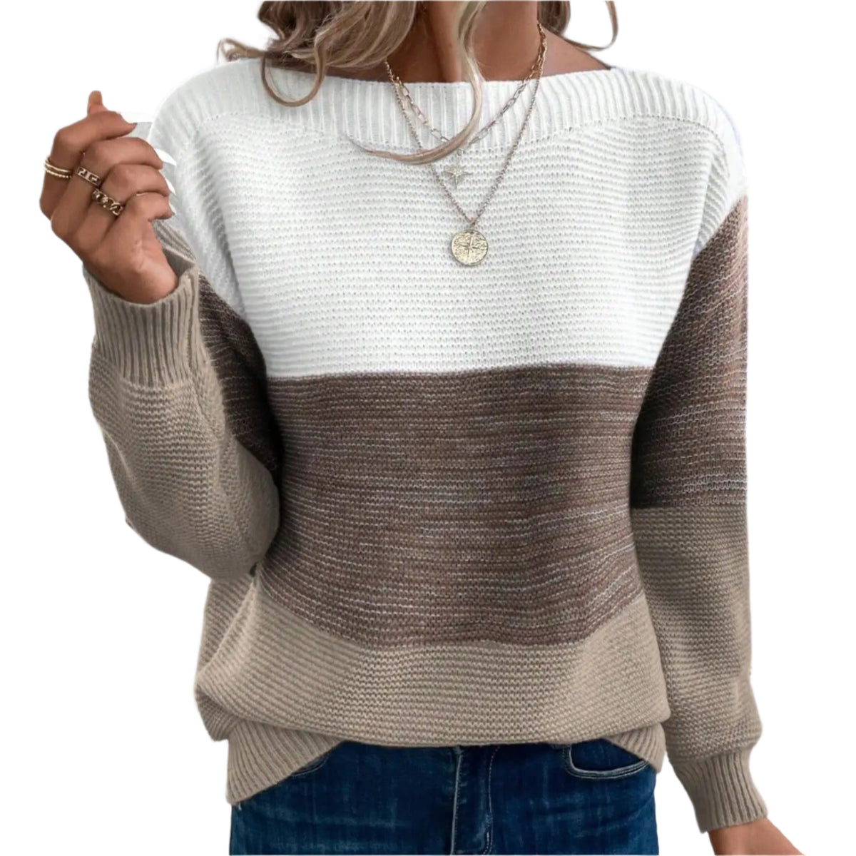 Dreifarbiger Patchwork-Pullover für Frauen