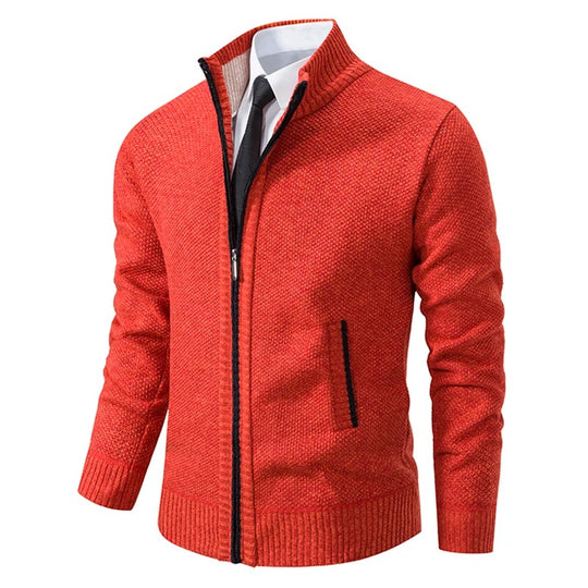Warme Herren-Fleece-Strickjacke mit Reißverschluss