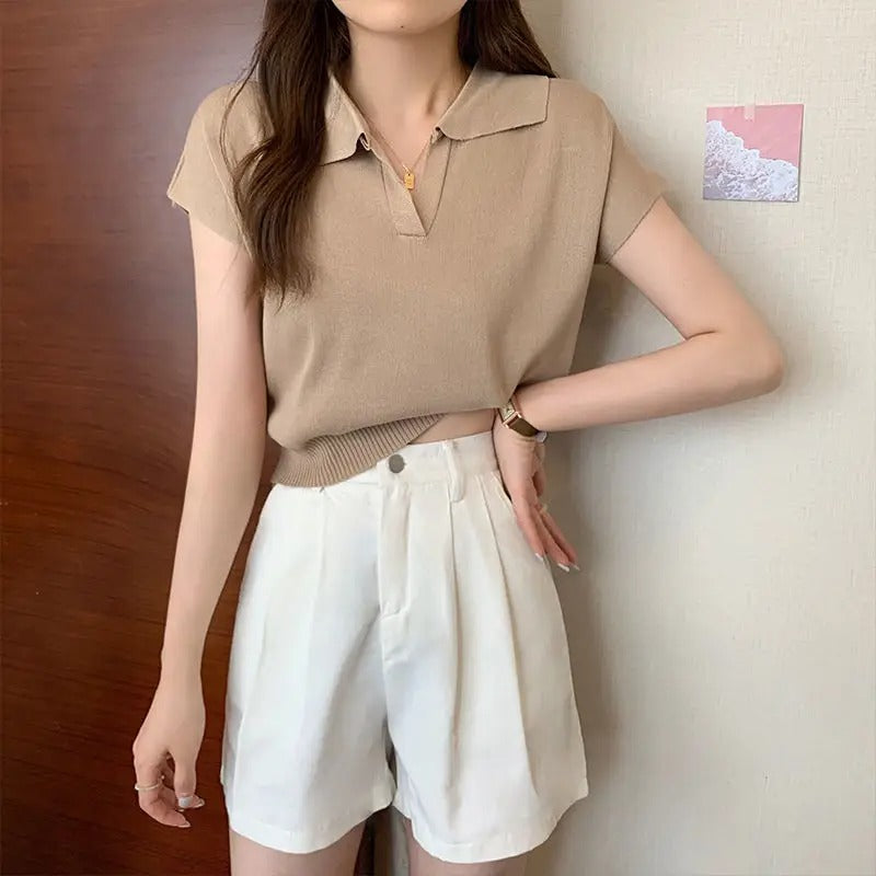 Strick-Damen-Shirt mit kurzen Ärmeln