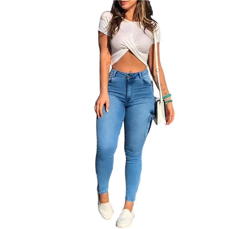 Schmal geschnittene Cargo-Denim-Hose für Damen