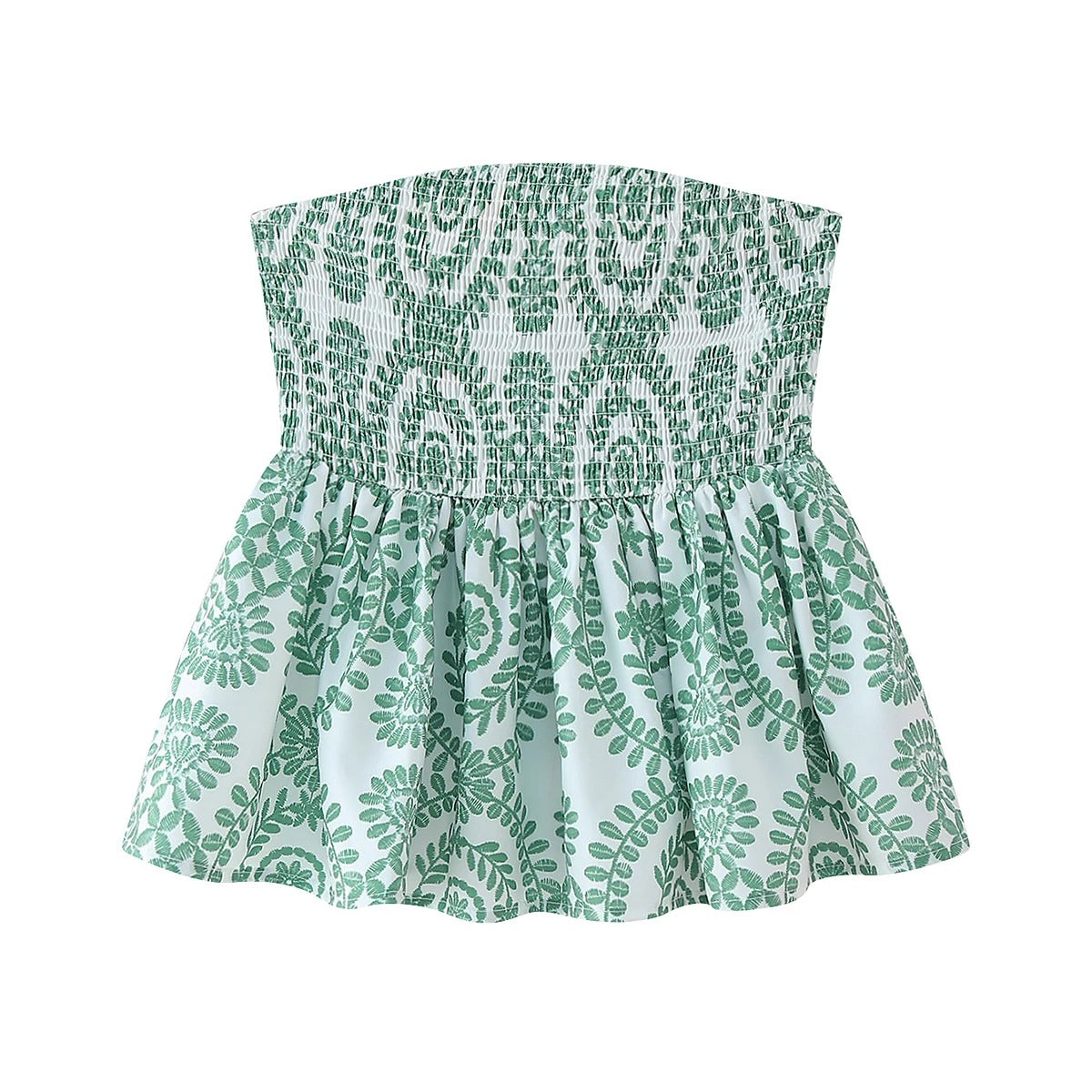 Bauchfreies Oberteil mit Blumenmuster und Rüschen