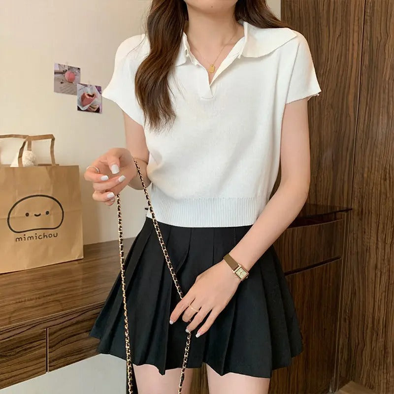 Strick-Damen-Shirt mit kurzen Ärmeln