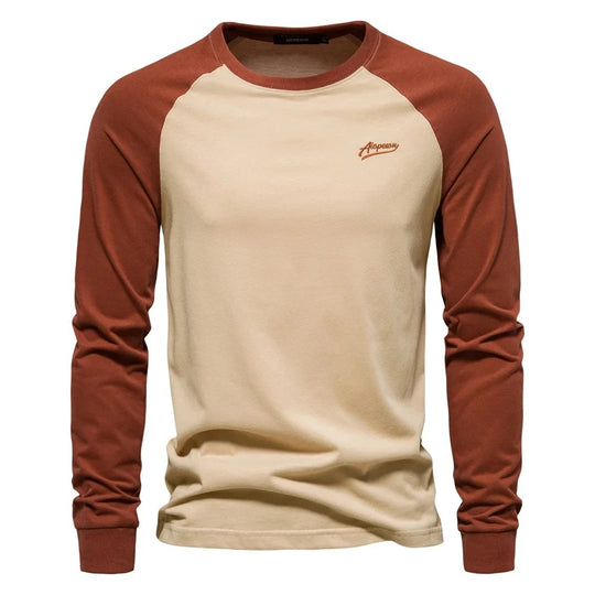 Langärmeliges Patchwork-T-Shirt für Männer