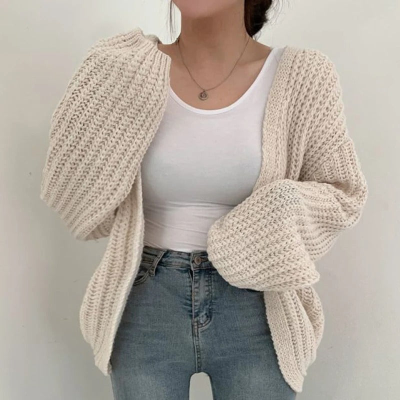 Damen-Strickjacke mit Vintage-Laternenärmeln