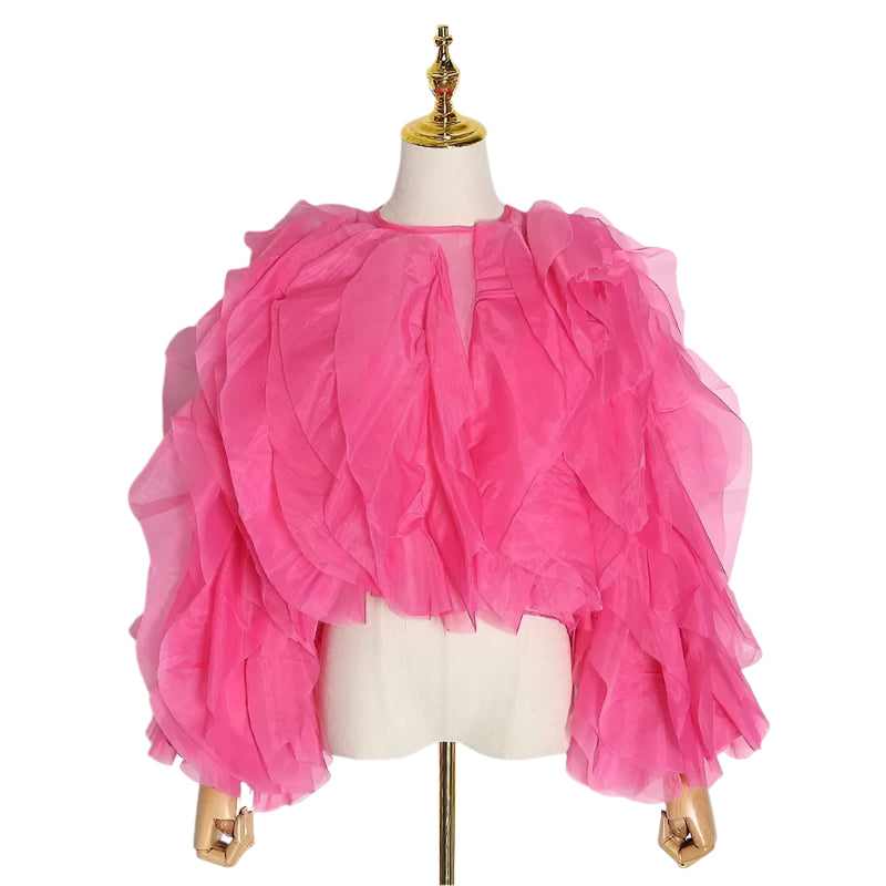 Damen-Shirt mit O-Ausschnitt und Rüschen