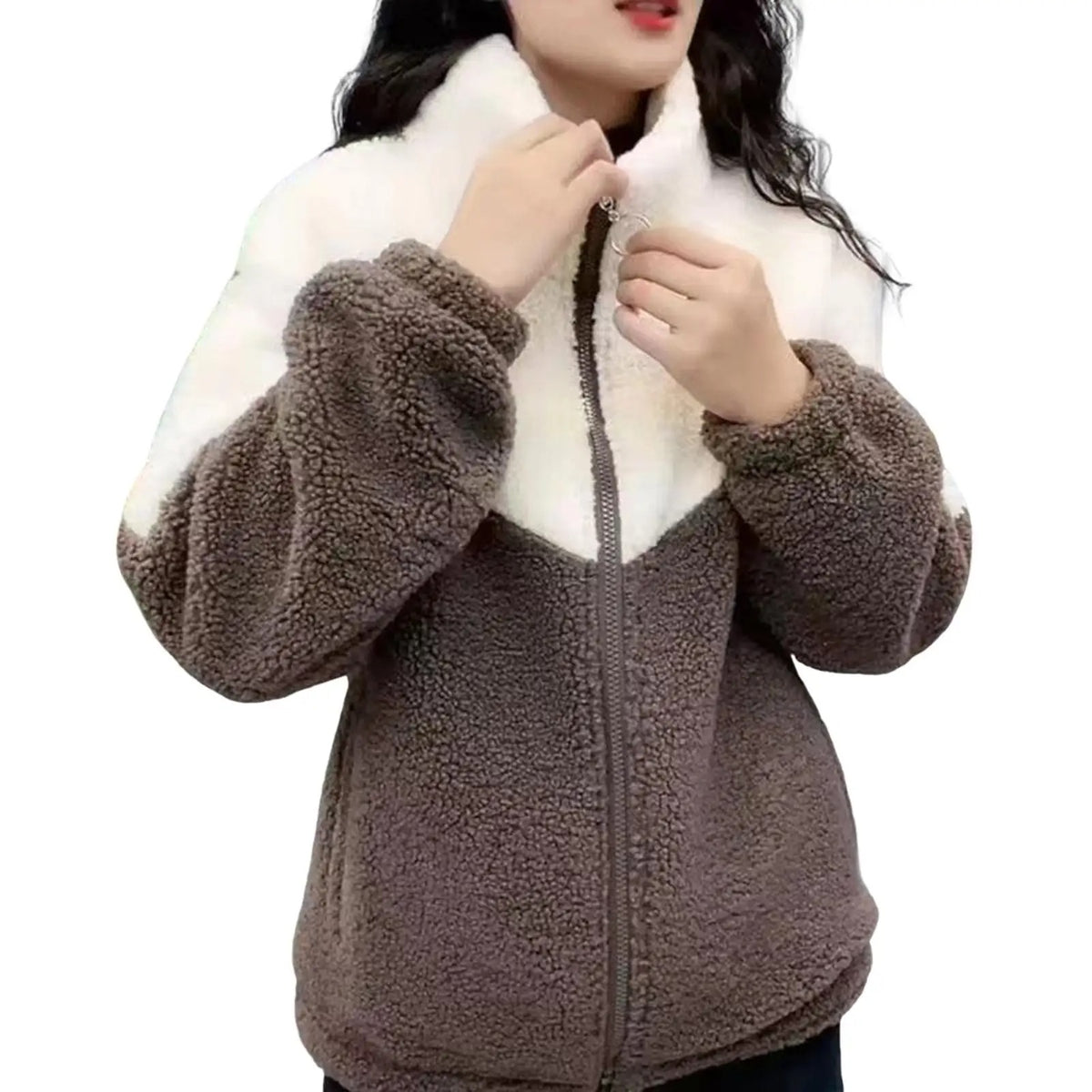 Mit Fleece gefütterte Jacke aus Wolle und Baumwolle für Damen