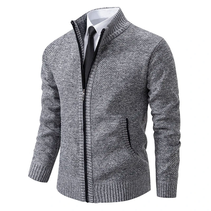 Warme Herren-Fleece-Strickjacke mit Reißverschluss