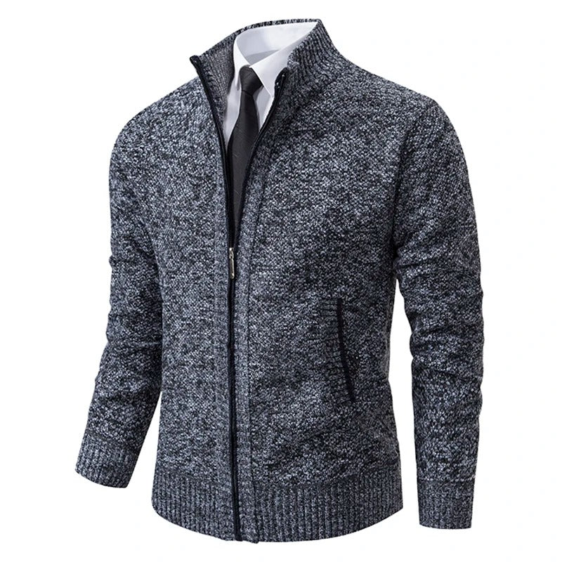 Warme Herren-Fleece-Strickjacke mit Reißverschluss