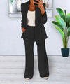 Variant image for Damenanzug Blazer Set Schwarz Elegant Weite Hosen Polyester-16