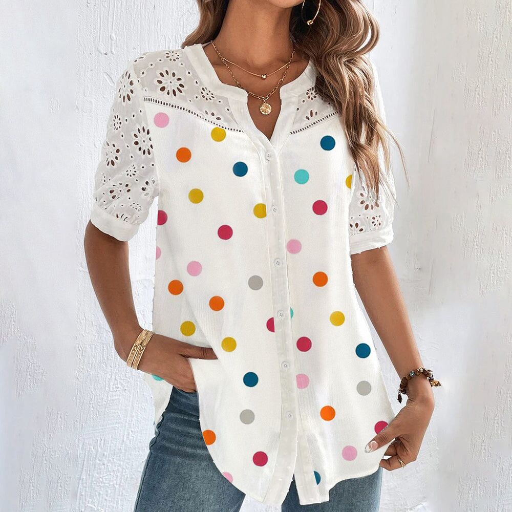 Variant image for Damen Bluse Verspielt Druck Atmungsaktives Polyester für Freizeit und Büro-57