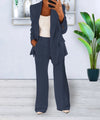 Variant image for Damenanzug Blazer Set Schwarz Elegant Weite Hosen Polyester-12