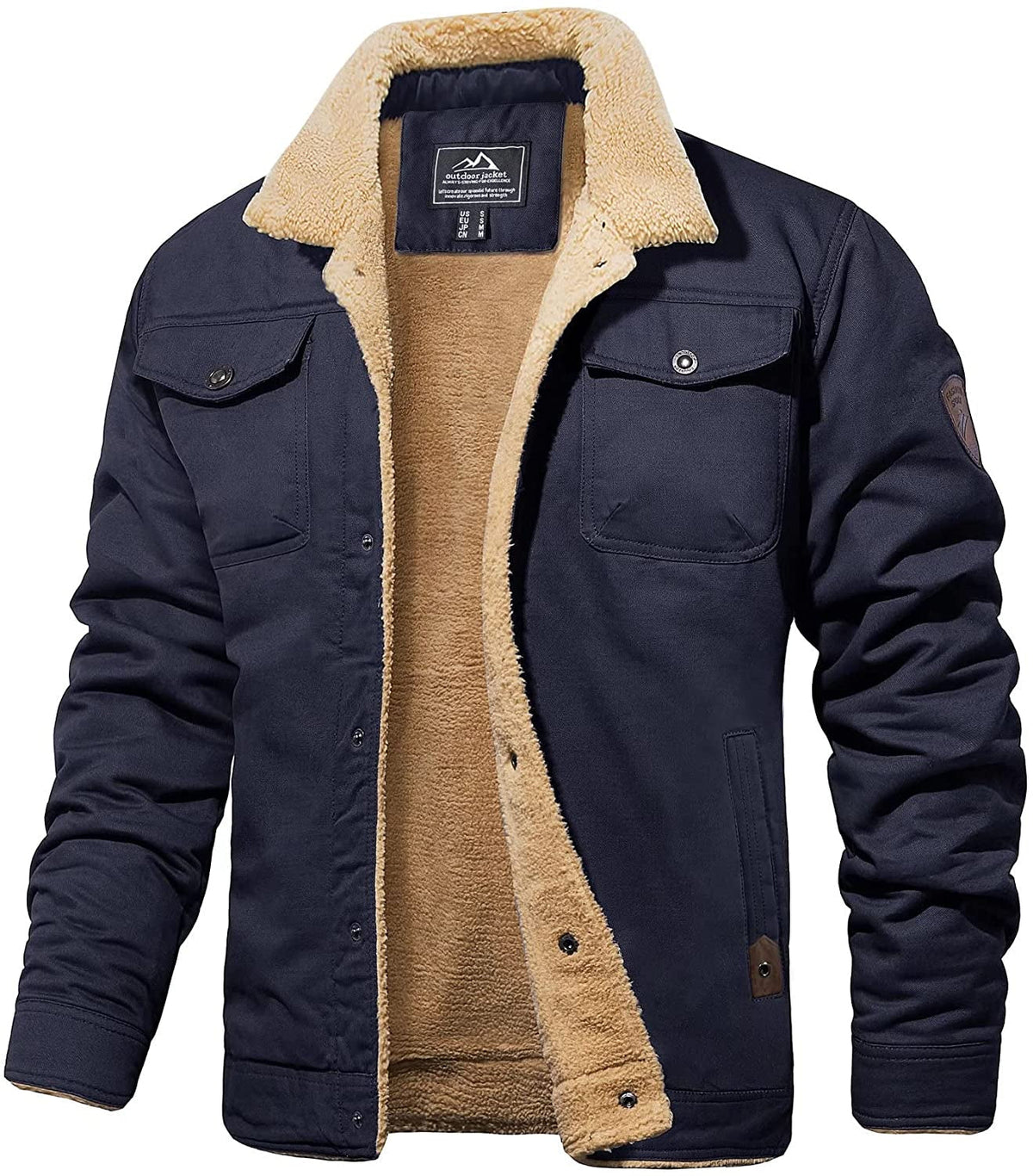 Variant image for Herrenjacke Armygrün Winterjacke Sherpa-Futter Wasserabweisend Robust-13