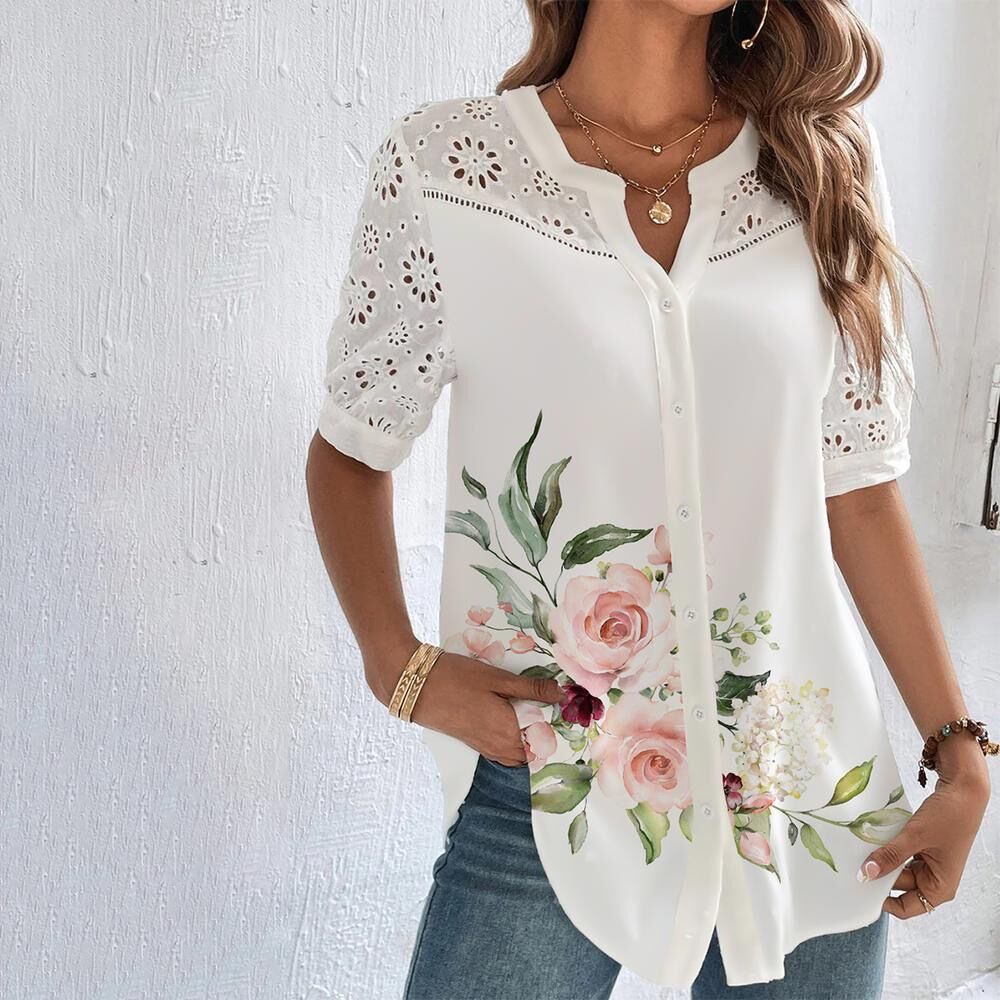 Damen Bluse Verspielt Druck Atmungsaktives Polyester für Freizeit und Büro 5