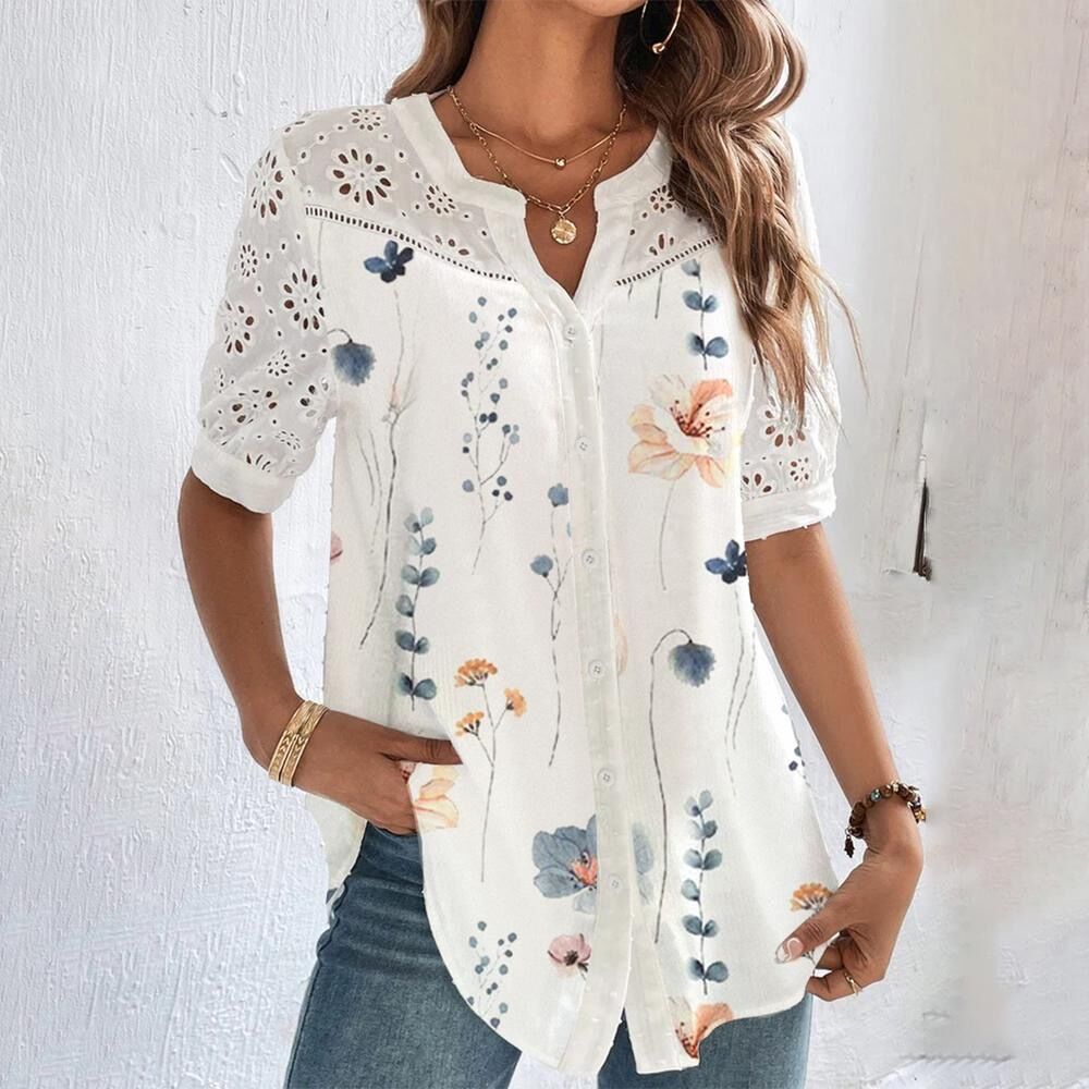Variant image for Damen Bluse Verspielt Druck Atmungsaktives Polyester für Freizeit und Büro-49