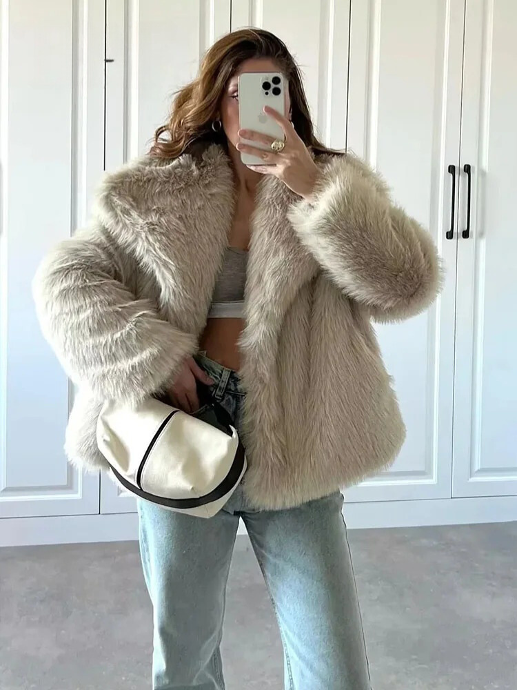 Warmer Plüschpelzmantel für Damen