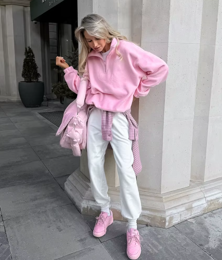 Damenpullover aus Fleece in Rosa mit Reißverschluss