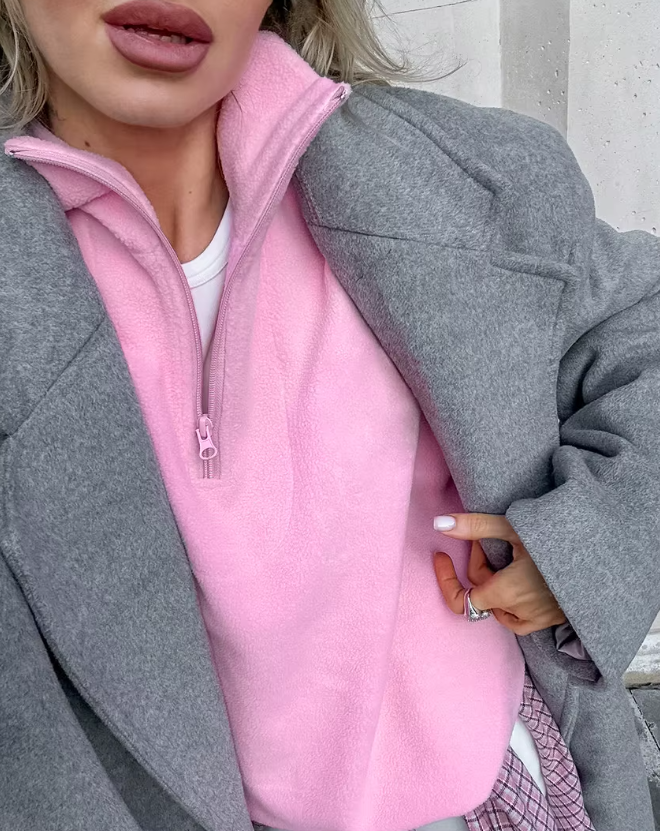 Damenpullover aus Fleece in Rosa mit Reißverschluss