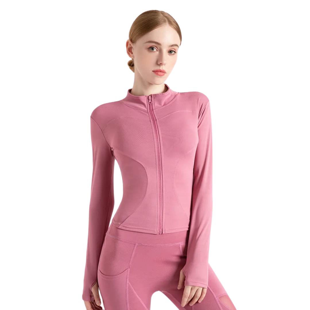 Langärmelige Fitnessjacke mit Reißverschluss für Frauen