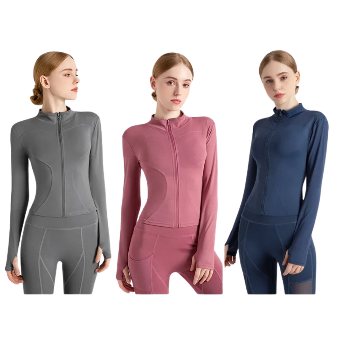 Langärmelige Fitnessjacke mit Reißverschluss für Frauen