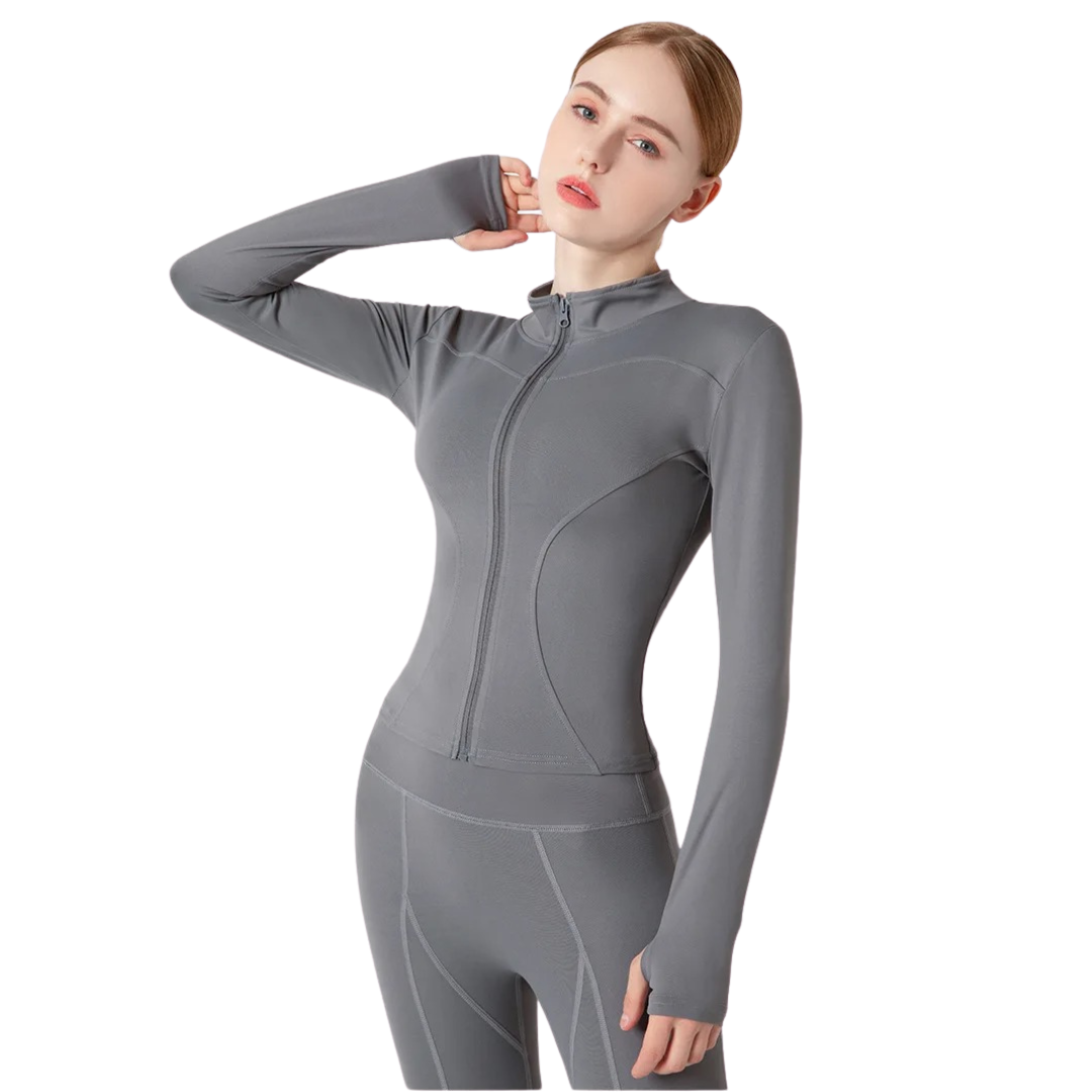 Langärmelige Fitnessjacke mit Reißverschluss für Frauen