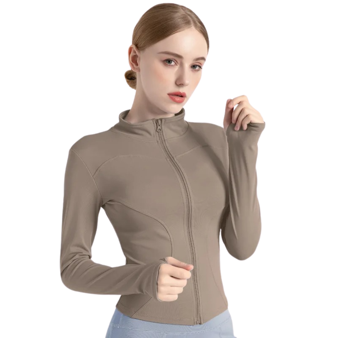 Langärmelige Fitnessjacke mit Reißverschluss für Frauen
