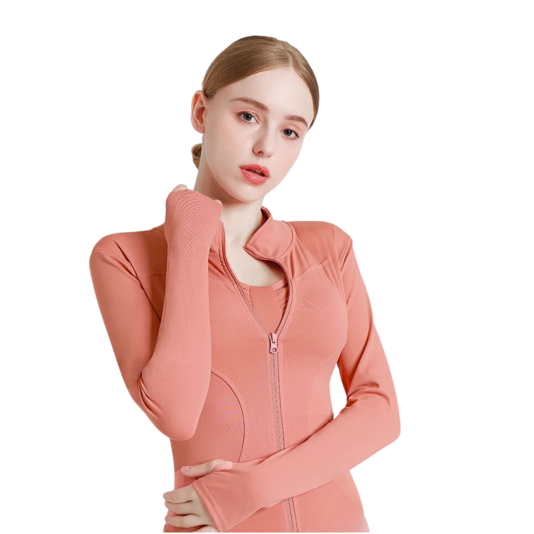 Langärmelige Fitnessjacke mit Reißverschluss für Frauen