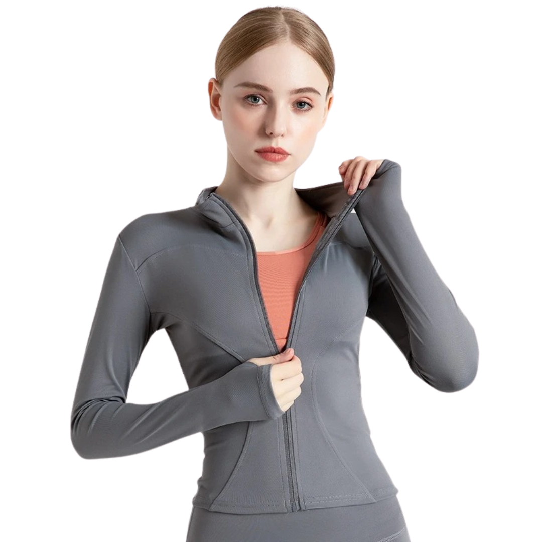 Langärmelige Fitnessjacke mit Reißverschluss für Frauen