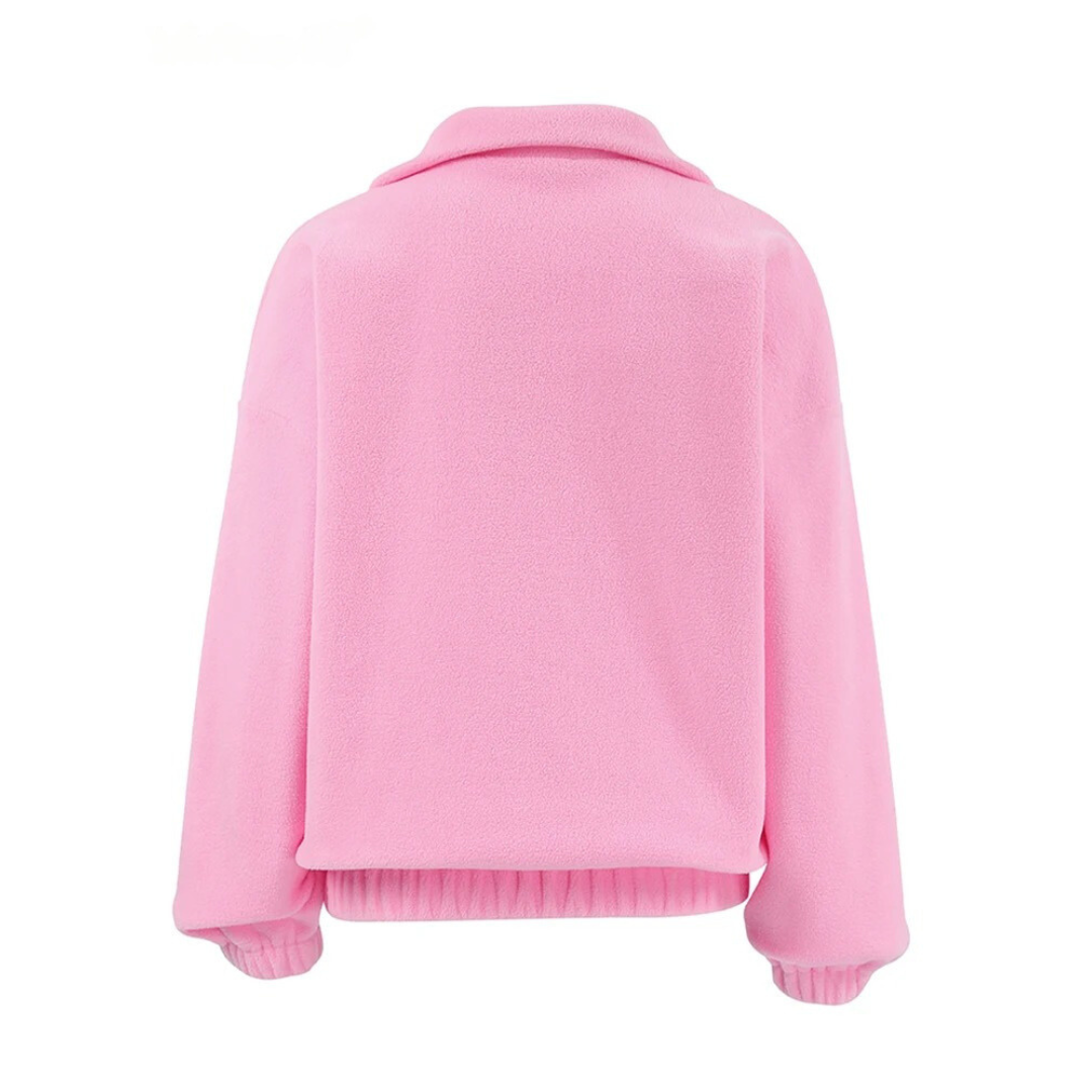 Damenpullover aus Fleece in Rosa mit Reißverschluss