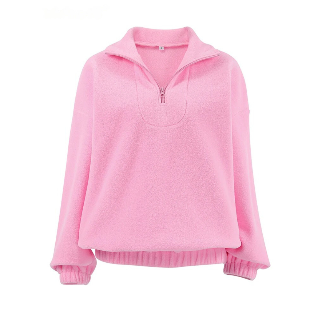Damenpullover aus Fleece in Rosa mit Reißverschluss