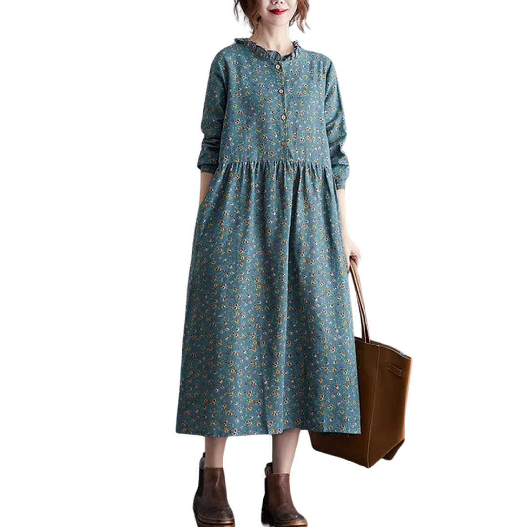 Damen Vintage Floral Kleid mit Rüschen