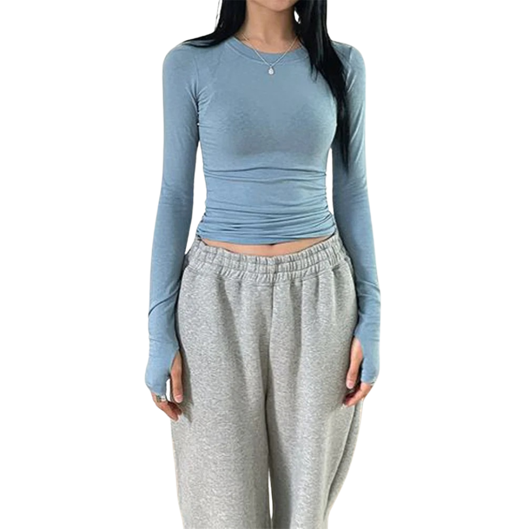 Damen Slim Fit Rundhalsausschnitt Tops