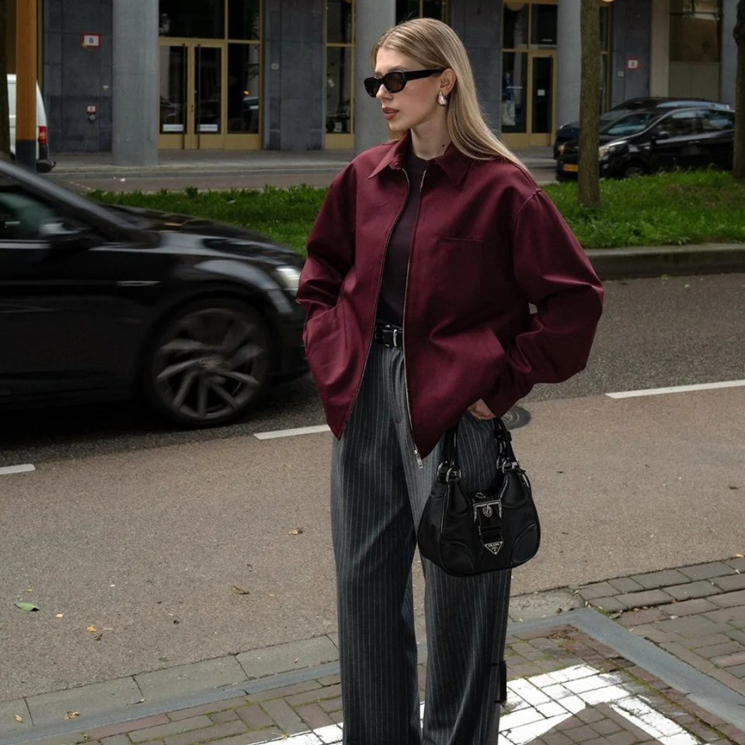 Damen Vintage Lose Reißverschluss Jacke