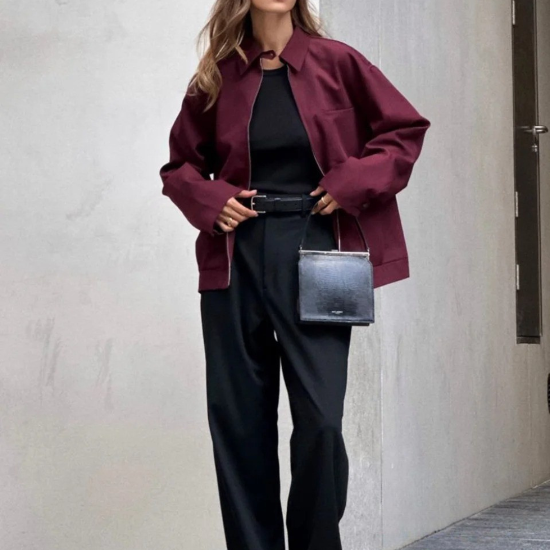 Damen Vintage Lose Reißverschluss Jacke