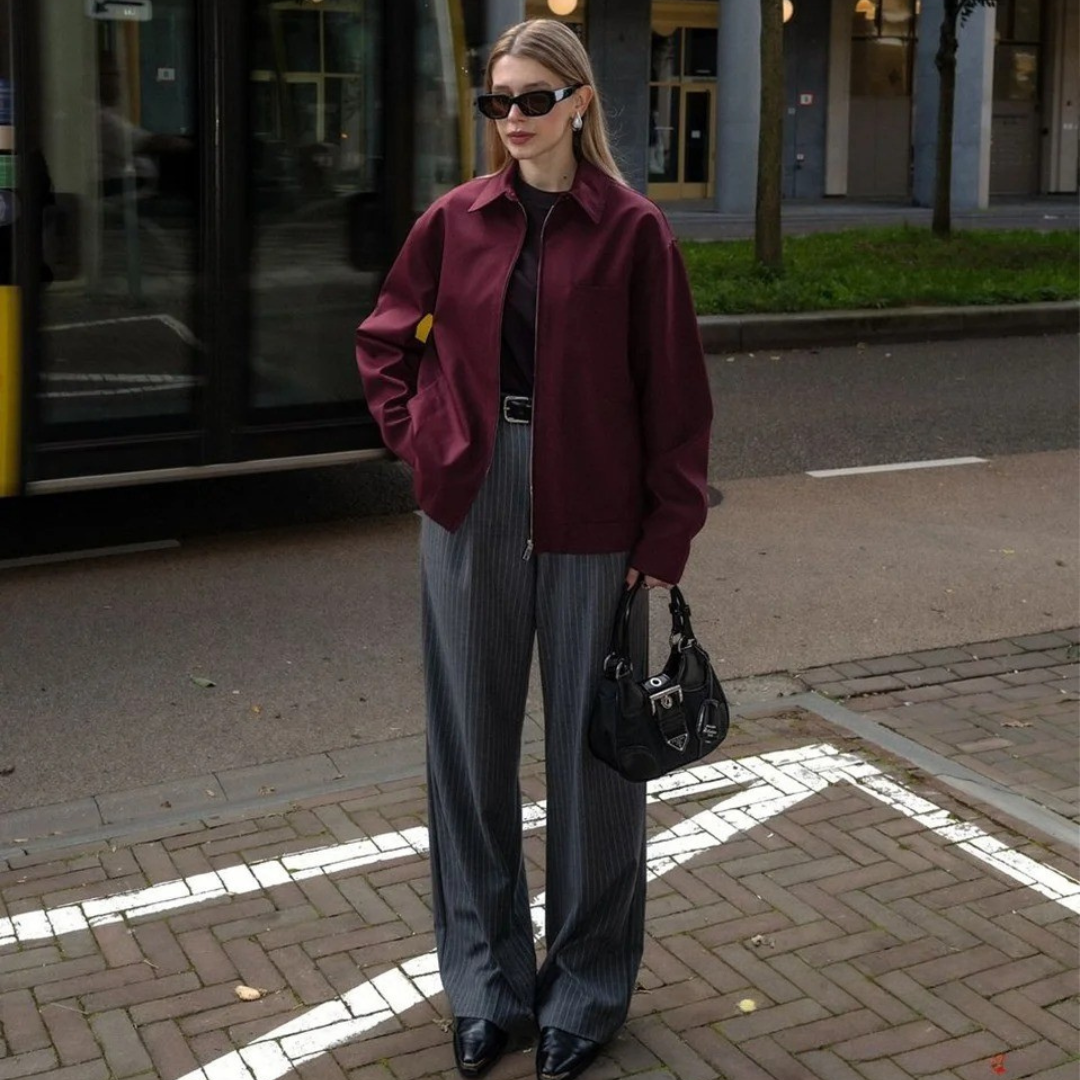 Damen Vintage Lose Reißverschluss Jacke