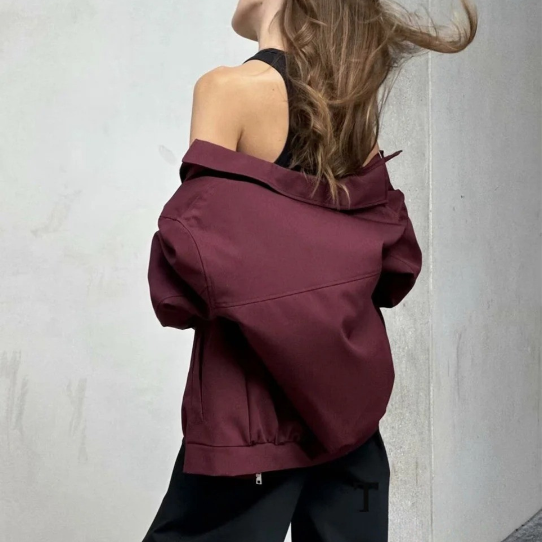 Damen Vintage Lose Reißverschluss Jacke