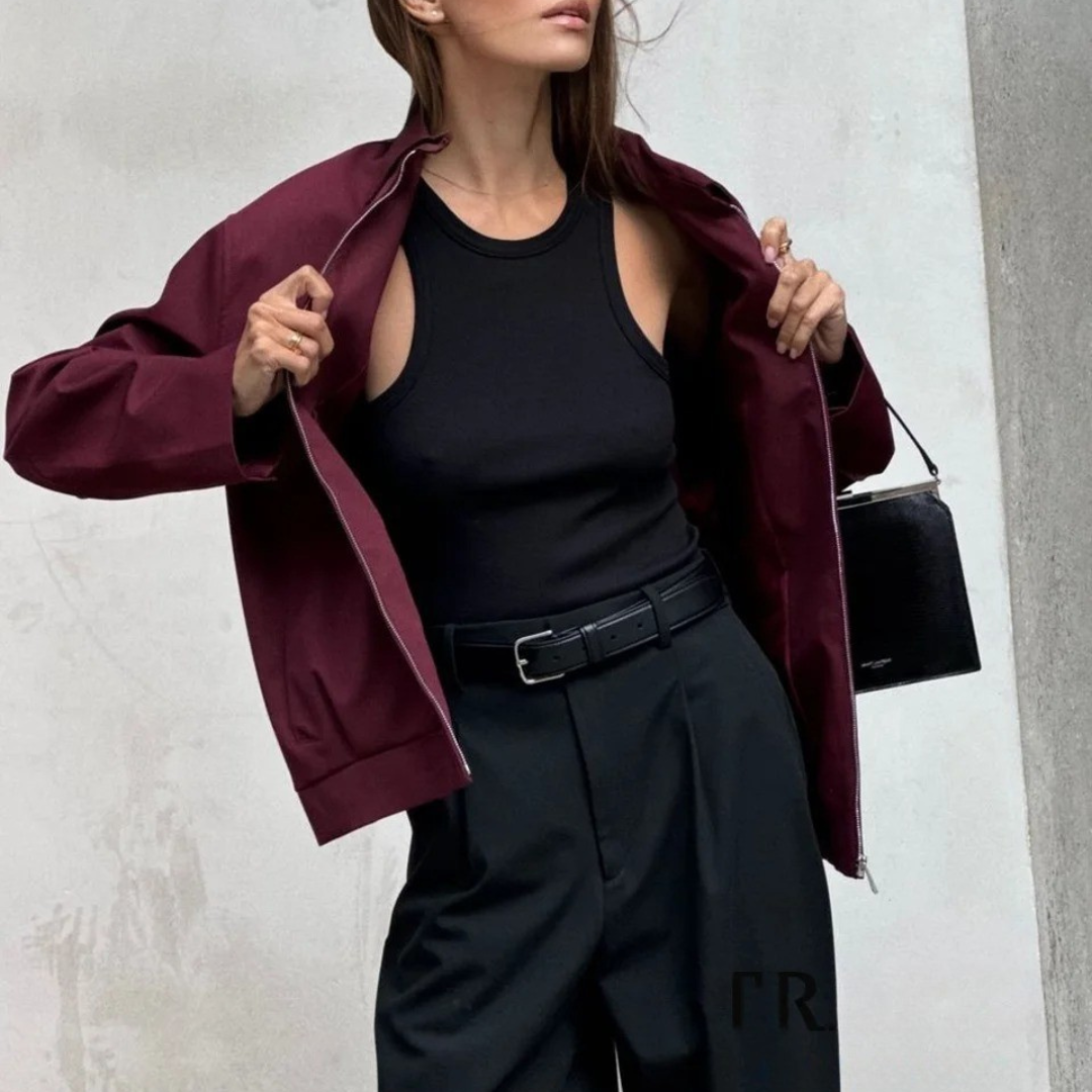 Damen Vintage Lose Reißverschluss Jacke